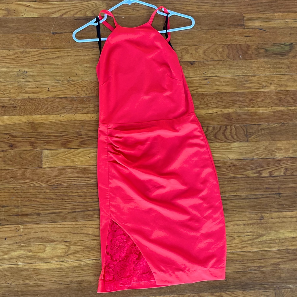 Bebe red halter mini bodycon dress
